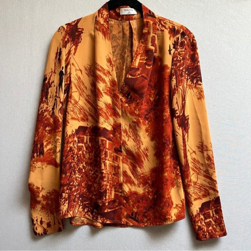 Babaton Aritzia burnt ombre pattern long sleeve blouse Sz XXS